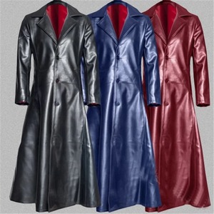 <b>Black</b> Single Breasted Long Trench Coat Leather Jacket <b>Men</b> Windbreaker Autumn Winter Pu Leather Jacket Business Male <b>Overcoat</b> - Product Image 2