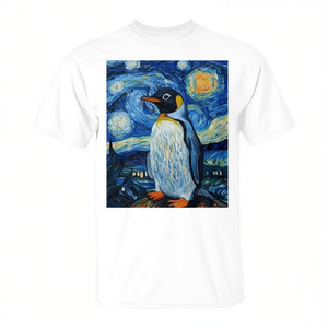 T-Shirt Stile Van Gogh Notte Stellata con Design di Pinguini per Promozioni - Product Image 2