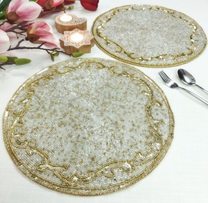 Handcrafted Luxury <b>Seed</b> Beads Placemats Intricate Embroidery Custom Design Eco-Friendly Table <b>Mats</b> for Home Wedding Halloween - Product Image 5