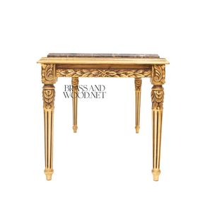 Table basse rectangulaire de luxe avec plateau en marbre brun foncé et cadre sculpté à la main en feuille d'or pour salon classique - Product Image 6