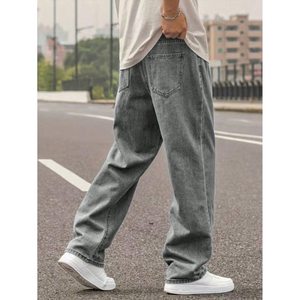 Pantalon en jean gris anthracite pour homme, style vintage, coupe droite, moderne et tendance, délavé, respirant, taille 26-40 - Product Image 4