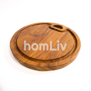 Planche à découper ronde en bois de teck Molita S, durable, sans peinture ni vernis, halal, personnalisable pour la cuisine - Product Image 1