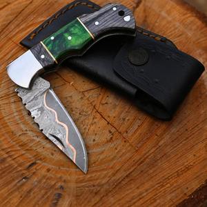 Cuchillo de bolsillo plegable hecho a mano de acero de Damasco hoja de cobre personalizable OEM regalo de aniversario personalizado regalo de padrino de boda de madera - Product Image 3