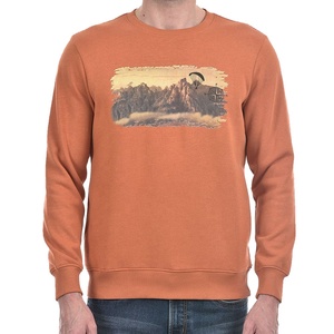 <b>Men's</b> <b>Orange</b> O-Neck 100% Cotton Windproof Oversized Casual Pullover with Solid Pattern Autumn Wear - Product Image 1