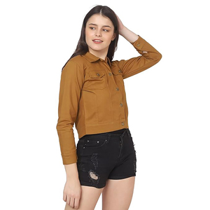 Chaqueta vaquera clásica recortada con dobladillo crudo para mujer, chaqueta vaquera informal transpirable a la moda de estilo Vintage - Product Image 3