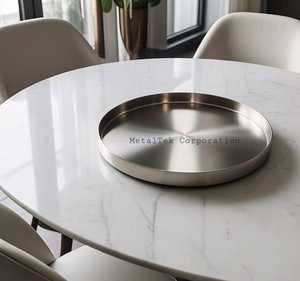 Bandeja de servicio plateada grande martillada de acero inoxidable, bandeja decorativa para aperitivos de mesa de boda para restaurante y Hotel en casa, venta al por mayor - Product Image 5