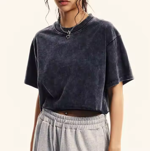 Custom Manufacturer's Oversized Boxy Drop Shoulder T-<b>Shirt</b> Heavyweight Distressed Acid Washed <b>Loose</b> Fit Cropped <b>for</b> <b>Women</b> - Product Image 1