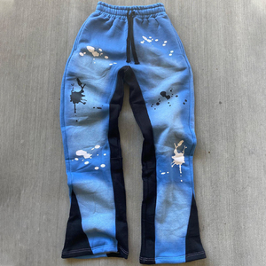 Custom Logo Streetwear Fleece <b>Joggers</b> Sweat Men's Pants 100% Cotton Men's Pants Baggy <b>Stacked</b> Flare Sweat Pants - Product Image 2