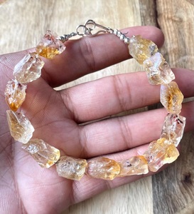 Bracelet brut en citrine naturelle, Bracelet brut en argent 925, cristal de guérison, 12-14 MM, Bracelet en perles brutes en citrine jaune - Product Image 2