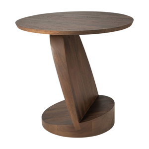 Table d'appoint ronde moderne en bois de manguier massif avec piédestal, finition noyer, table d'appoint pour salon et chambre à coucher, décoration intérieure - Product Image 4
