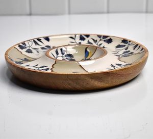 Plateau de service Chip-N-Dip fait à la main écologique en bois de mangue Meena peinture Design classique Table à manger collations assiettes de départ - Product Image 3