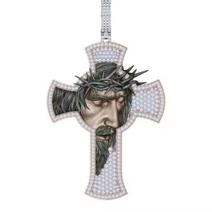SM Jewels 925 plata esterlina Moissanite diamante Jesús cara Cruz colgante con corona de espinas joyería de moda - Product Image 1
