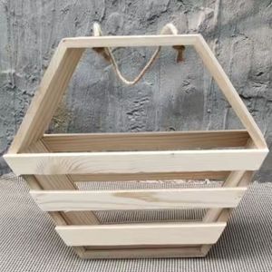 Natural Textured Hanging <b>Wood</b> Fruit <b>Basket</b> Tray Square Shape with Handle Economically Priced for Hotel & Home Serving - Product Image 6