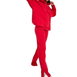 Conjunto Deportivo de Invierno para Mujer, Diseño Moderno, Alta Calidad, Patrón Liso, 2 Piezas, 100% Algodón, Felpa, con Capucha, Transpirable - Product Image 1