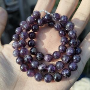 AAA Genuine Natural <b>Amethyst</b> Round Smooth Beads 8mm Silver Plated Classic Statement <b>Necklace</b> Wedding Anniversary Gift - Product Image 1