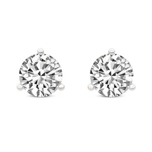 Juego de pendientes Martini con diamantes cultivados en laboratorio, redondos, 1 quilate en total, color F-G, claridad VS, tres puntas, oro de 14 quilates, para uso diario, idea para ella. - Product Image 1