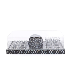 Ensemble de plateau MOP de style nouveau avec couvercle en acrylique et sous-verres Décoration de vacances Ramadan Eid fabriquée à la main au Vietnam - Product Image 1