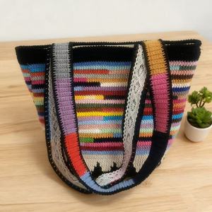 Crochet National Lady Women's Casual Tote Bag Single <b>Strap</b> Fashion <b>Shoulder</b> Straw Bag Cotton Polyester Lining Open Closure - Product Image 4
