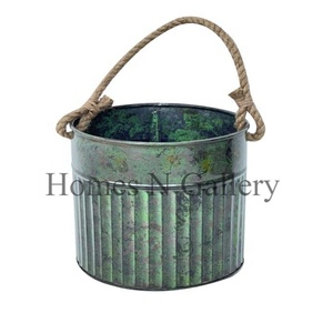New Attractive Design Garden Decorative Planters Superior Quality Hammered Green Plant With Handle Garden Decor - Product Image 6