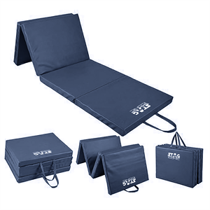 Tapis d'exercice pliable en PVC Stag Iconic, 5 cm d'épaisseur, 183x61 cm, bleu, antidérapant, unisexe, portable avec poignée de transport - Product Image 1