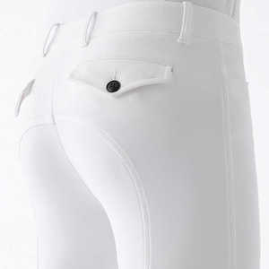 Culotte d'équitation pour femme taille haute à fermeture boutonnée, longueur intégrale, en tricot Spandex Nylon extensible dans les quatre sens, couleur unie blanc noir, avec ourlet inférieur - Product Image 4