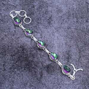 Pulsera de Cadena con Piedras Preciosas Hechas a Mano, Estilo Bohemio, de Plata de Ley 925 con Granate Místico Arcoíris, Joyería Cristiana para Mujer - Product Image 4