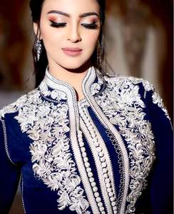 Venta caliente de terciopelo azul superior interior suave seda con muy llamativo Plata Mate bordado a mano cuentas de piedra Cristal de seda - Product Image 6