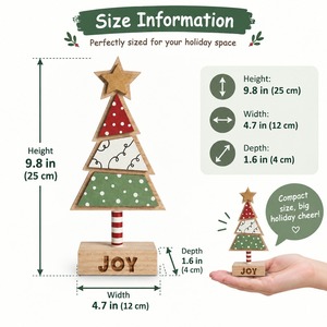 Handcrafted <b>Wooden</b> JOY Christmas Tree Table Stand Geometric Star Topper Holiday Tabletop <b>Ornament</b> Whimsical Festival Craft Decor - Product Image 4