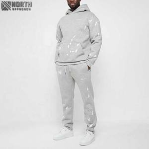Hiver Solide Haute Qualité Printemps Gris Pullover Jogger 2-Piece Sets 100% Cotton Paint Splatter Mens Football Tracksuit - Product Image 1