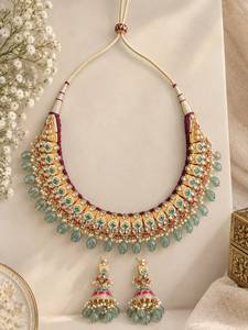 Parure Collier et Boucles d'Oreilles TISHYA DIAMOND en Alliage Plaqué Or avec Diamants Taillés Brillants et Pompon de Perles d'Imitation pour Femme, Style Ethnique Mariage - Product Image 2