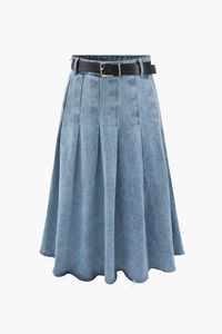 กระโปรงยาวผ้ายีนส์พรีเมี่ยมแบบมีสไตล์พร้อมผ่าข้างอเนกประสงค์มีโลโก้เอวแม็กซี่แบบลำลอง - Product Image 4