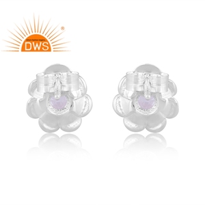 Handmade Design Fine Sterling Silver Natural <b>Blue</b> Topaz Gemstone Floral Designs <b>Stud</b> <b>Earring</b> Jewelry For Women Gift For Her - Product Image 4