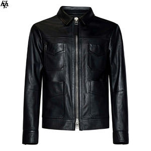 Chaqueta de cuero negro con soporte de invierno Premium para hombre hecha a mano, cómoda, transpirable, a prueba de viento, de lana, con cremallera Interior, informal urbano - Product Image 1