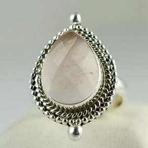 925 Sterling Silver Boho Handmade <b>Ring</b> with Pear Cut Rose <b>Quartz</b> January Birthstone Jewelry Perfect Gift for Her Birthday - Product Image 4