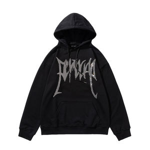 Sweat-shirt à capuche décontracté pour homme et femme avec impression graphique personnalisée, sweat-shirt ample en coton imprimé avec strass - Product Image 1