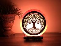 Lampe au sel rose de l'Himalaya 3D sculptée conception de panier de fleurs religieuses coquille polie décoration de la maison artisanat naturel