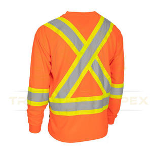 เสื้อที่มองเห็นได้สูงโลโก้ที่กําหนดเองสะท้อนแสงความปลอดภัย Hi Vis ผ้าไม้ไผ่ลูกเรือคอยาวแขนยาวความปลอดภัย Tee พร้อมกระเป๋าหน้าอก - Product Image 5