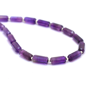 Perles de tube facettées en améthyste AAA 4x10mm-5x12mm, améthyste africaine naturelle, pierre semi-précieuse, perles cylindriques pour bijoux - Product Image 4