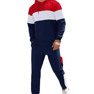 Vêtements de sport décontractés pour hommes-Ensemble deux pièces-Pantalon à capuche-Survêtement à capuche de couleur unie pour homme, 100% coton - Product Image 2