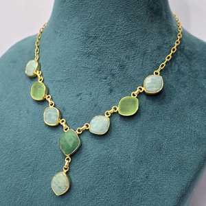 Collar único vintage de plata de ley 925 chapado en oro con piedras preciosas de corte mixto y cadena para bodas - Product Image 4