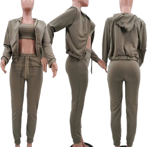 Custom Bulk Blank Winter <b>Women's</b> Plus Size 3-Piece Sweat Suits <b>Jogger</b> Set High Quality 100% Cotton Fleece Streetwear Tracksuit - Product Image 6