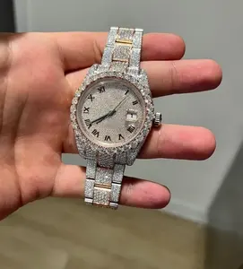 Cadran rond et or avec bande argentée comprenant une montre en diamant Ice Out VVS Moissnaite pour bijoux pour hommes - Product Image 4