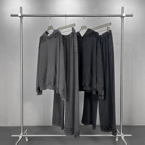 Ropa Urbana de Alta Calidad, Estilo Desgastado, Sudadera con Capucha y Pantalones Deportivos Holgados, Lavado Ácido, Personalizable - Product Image 3