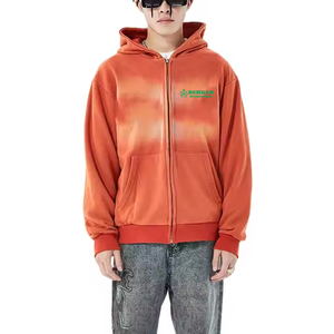Sweat à capuche zippé d'hiver de qualité supérieure, coupe oversize, effet délavé soleil et usé, style streetwear, en molleton/éponge française, séchage rapide et respirant - Product Image 3