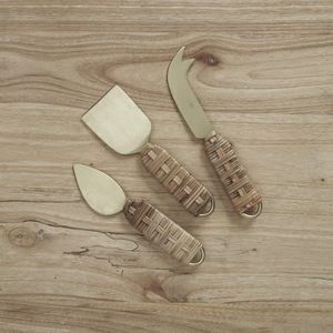 Juego de cuchillos de acero inoxidable con mango de mimbre chapado en oro, Juego de 3 unidades - Product Image 5