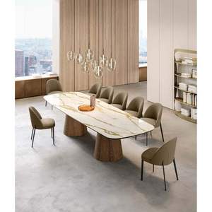 Teo XL Dining <b>Table</b> Set Assembled Wooden Square and Oval Extendable for Home Bar or Office with Marble and Mirrored Feature - Product Image 1