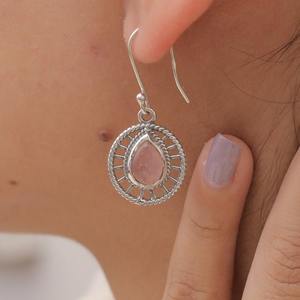 925 Sterling Silver Handmade Gemstone Pink <b>Quartz</b> <b>Earrings</b> Jewelry 925 Stone Best Quality Natural Wedding Gift Solid <b>Earrings</b> - Product Image 3