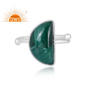 Latest Trending Fine Sterling Silver Natural Malachite Gemstone Crescent <b>Moon</b> Design Stackable <b>Ring</b> Custom Jewelry Manufacturer - Product Image 3
