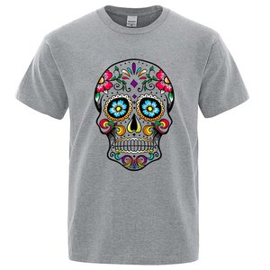 Camiseta Casual de Verano para Hombre, Alta Calidad, 100% Algodón, Estilo Urbano Holgado con Estampado de Calavera, Manga Corta - Product Image 1