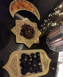 Ensemble de plateaux de service Ramadan en bois massif et incrustations de laiton, design élégant fait à la main, idéal pour l'organisation de l'iftar, la décoration et les cadeaux - Product Image 2